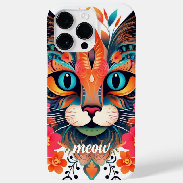 Meow Mania: Gato Floral Vermelho Azul (Verso)