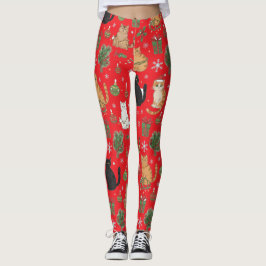 Meowy Christmas Cat Leggings - Gift For Cat Mom