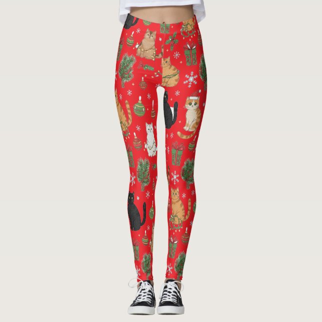 Meowy Christmas Cat Leggings - Gift For Cat Mom (Frente)