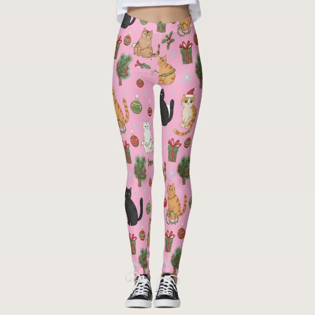 Meowy Christmas Cat Leggings - Gift For Cat Mom (Frente)