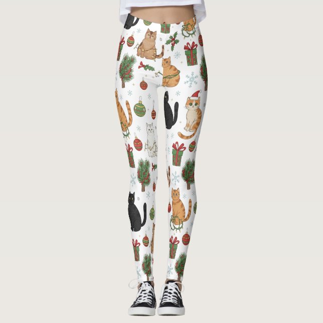 Meowy Christmas Cat Leggings - Gift For Cat Mom (Frente)