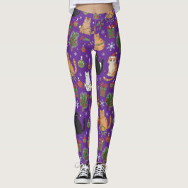 Meowy Christmas Cat Leggings - Presente Para Mãe d