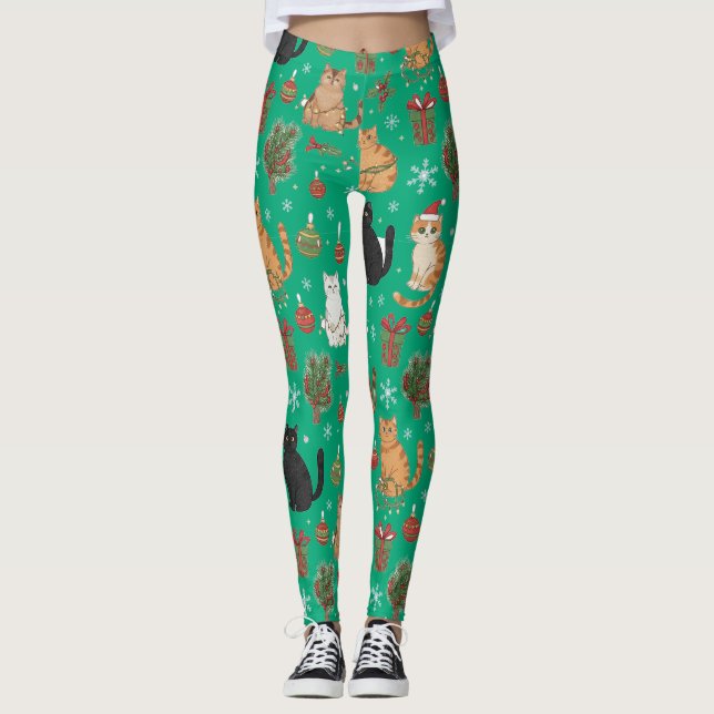 Meowy Christmas Cat Leggings - Presente Para Mãe d (Frente)