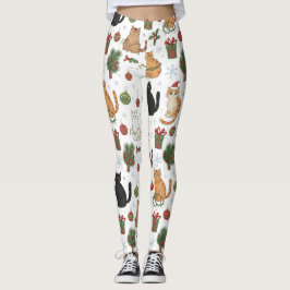 Meowy Christmas Cat Leggings - Presente Para Mãe d