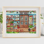 Mercado de fazendeiros Loja de Aquarela Poster<br><div class="desc">Este impressão apresenta um impressão de aquarela original inspirado na vintage de um mercado de fazenda quintal de produtos caseiros e legumes à venda! O Mercado de Fazendas de Henhouse apresenta um cheio de loja de verão bonito e colorido de vegetais frescos, produtos enlatados, produtos de padaria e artesanatos locais....</div>