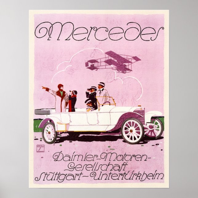 Mercedes Daimler Motor 1914 Antigo Poster de Publi (Frente)
