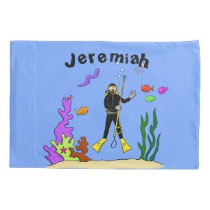 Mergulhador engraçado e criaturas de peixes, dese