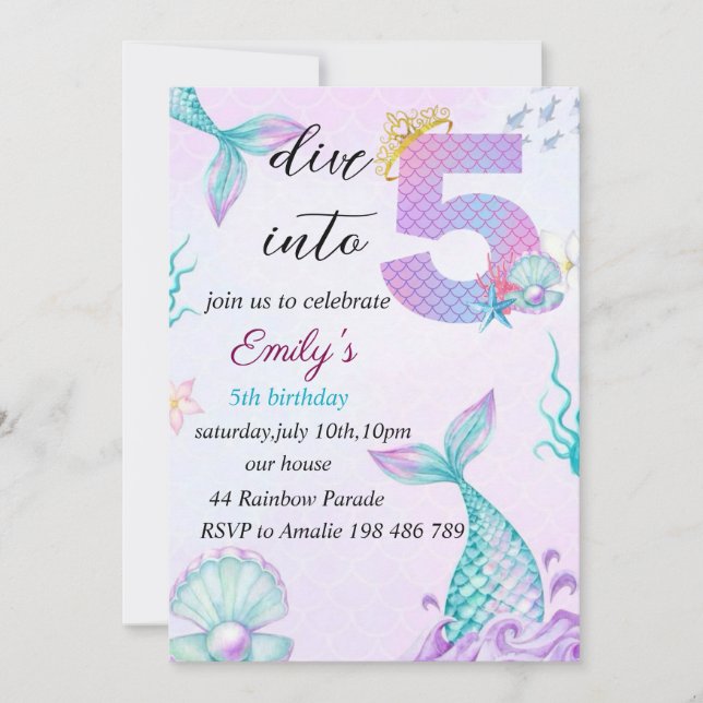 Mergulhe no convite para a Sereia de Cinco 5 de An (Frente)