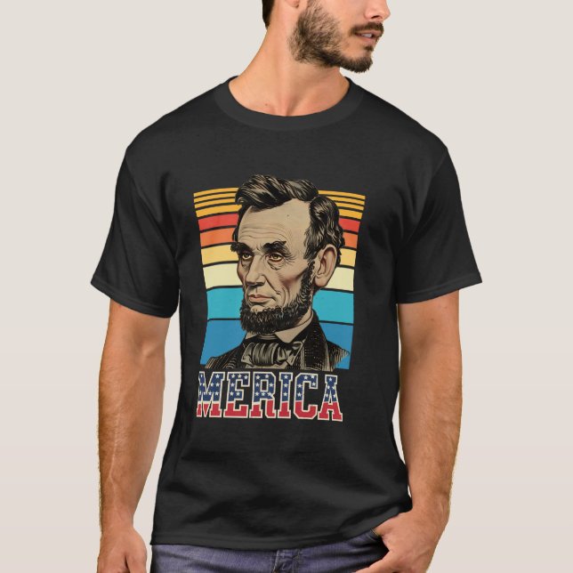 Merica Abe Abraham Lincoln - Camisetas do 4 de Jul (Frente)