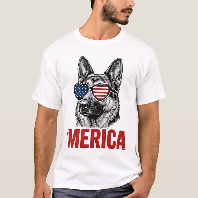 Merica Pastor Alemão Bandeira Óculos de Sol Camisa (Frente)