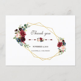 Merlot Azul Marinho Floral Dourado Agradecimento