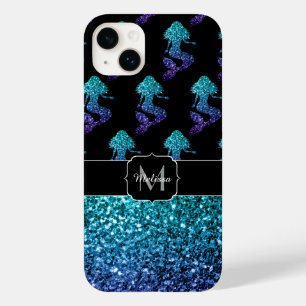 Mermaid aqua blue ombre Sparkles pattern Monogram