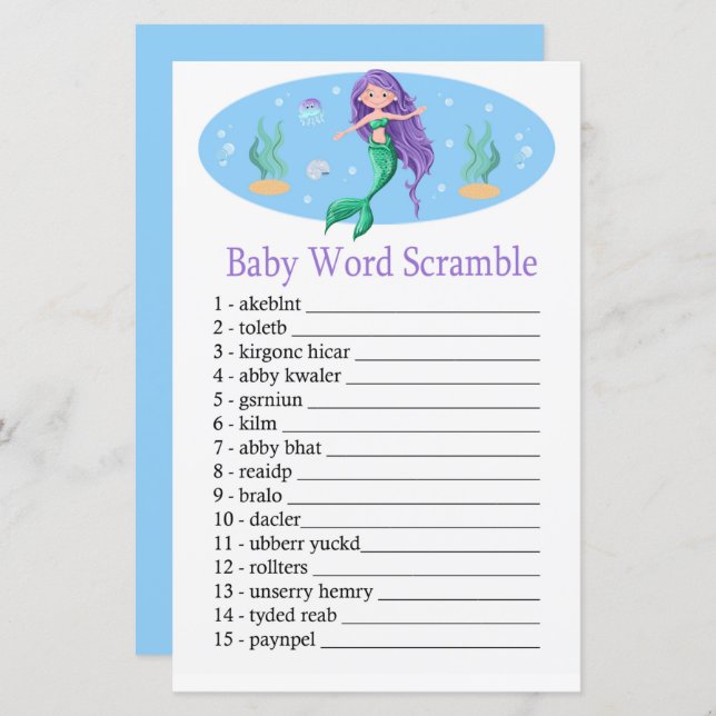 Mermaid Baby word scraps game (Frente/Verso)