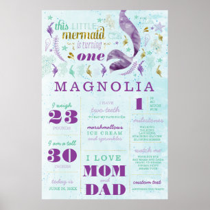 Mermaid Birthday Stats Milestone Poster