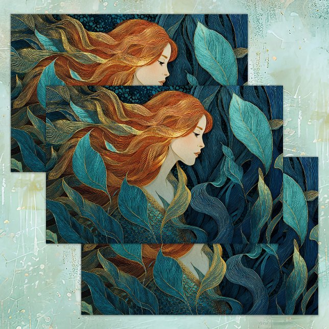 MERMAID EM SEA KELP GARDEN DECOUPAGE TISSUE PAPEL (MERMAID IN SEA KELP GARDEN DECOUPAGE TISSUE PAPER)