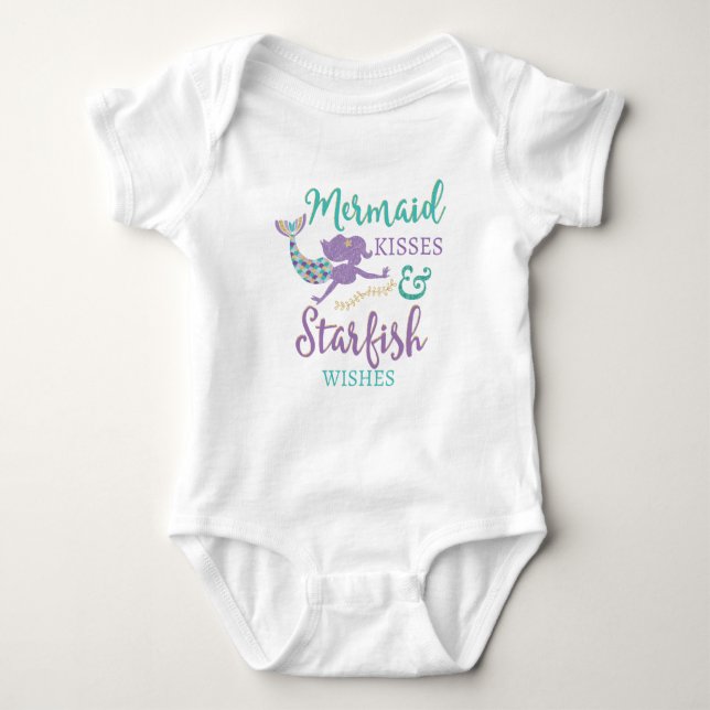 Mermaid Kisses & Starfish Deseja Camisa De Tu Bebê (Frente)