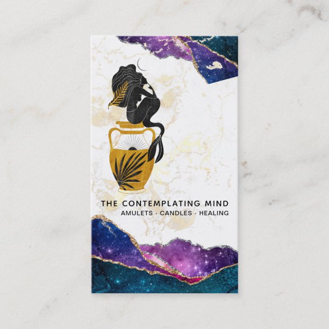 *~* Mermaid Moon Mystic Galaxy Agate Cartão de vis (Frente)