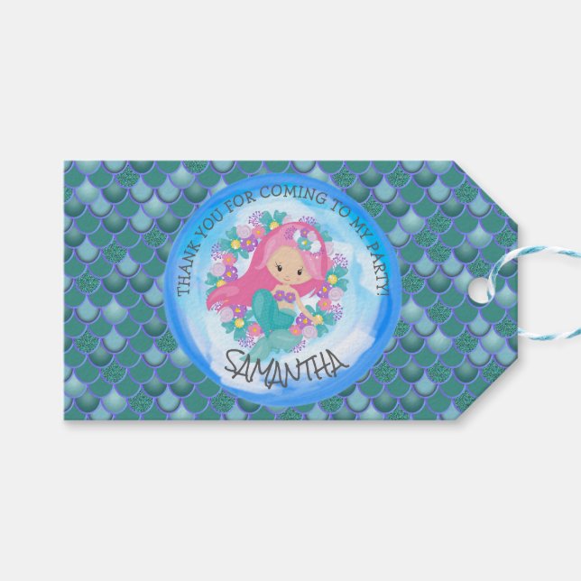 Mermaid Party Green Obrigado Etiqueta do presente (Frente (horizontal))