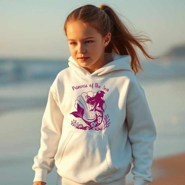 Mermaid-Princesa do Mar Havaiana (Hawaiian Mermaid with Sea Shells, Summer, Beach, Kids Hoodie, Fisherman fashion, Fisherman Style)