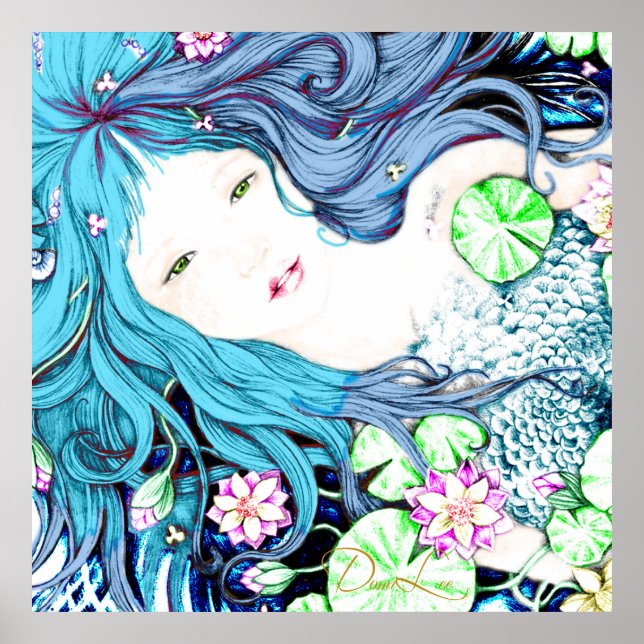 Mermaid Princess em Blue Hues Poster (Frente)