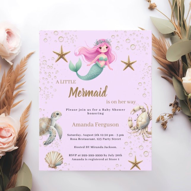 Mermaid sea pink purple Baby Shower invitation (Criador carregado)