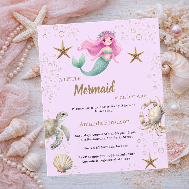 Mermaid sea pink purple Baby Shower invitation (Criador carregado)