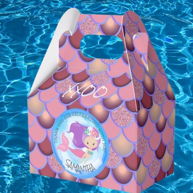 Mermaid Sea Purple Pink Scales Obrigado Caixa de F (Make your child's birthday magical with adorable mermaid-themed candy and chocolate boxes )