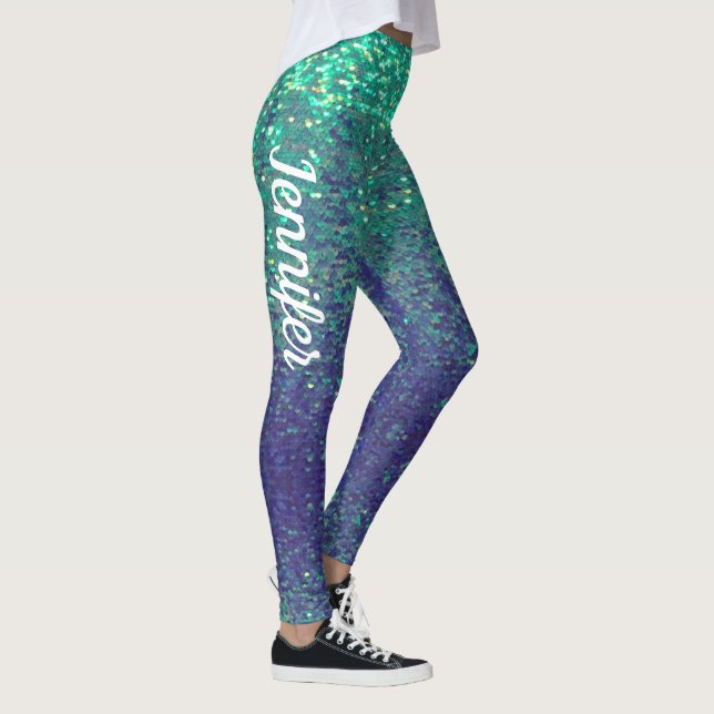 Mermaid Sparkle Scales Aqua leggings corrida NAME (Direita)
