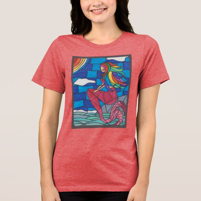Mermaid T Shirt With Stained Glass Style Artwork (Frente)