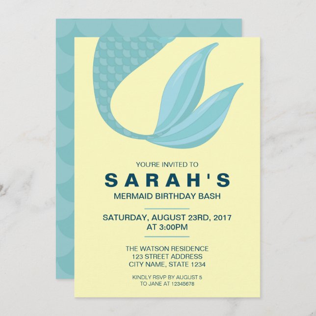 Mermaid Tail | Convite de aniversário para a Serei (Frente/Verso)