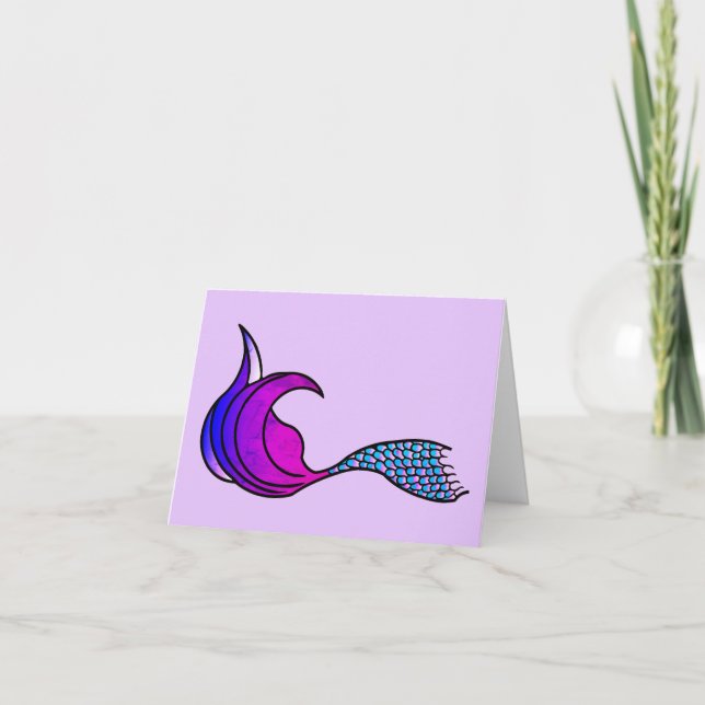 Mermaid Tail em cartão cor-de-rosa, roxo, com nota (Frente)