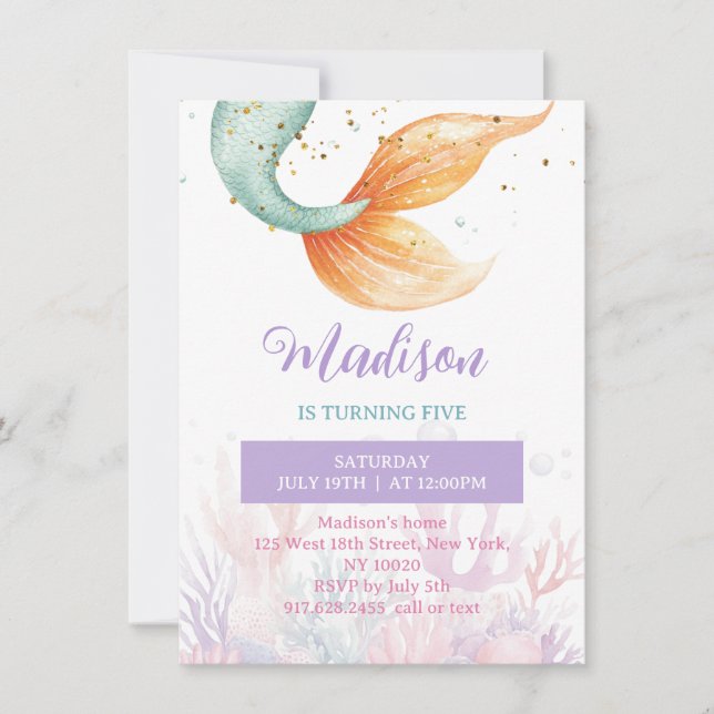 Mermaid Tail Sob Convite De Aniversário Do Mar (Frente)