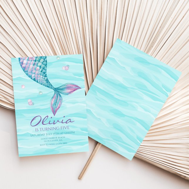 Mermaid Tail Sob Convite De Aniversário Do Mar (Criador carregado)