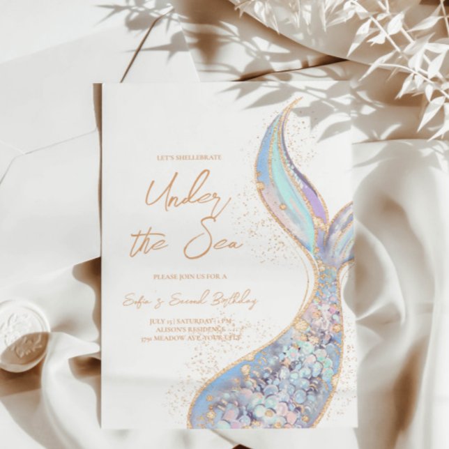 Mermaid Tail Sob Convite De Aniversário Do Mar (Criador carregado)