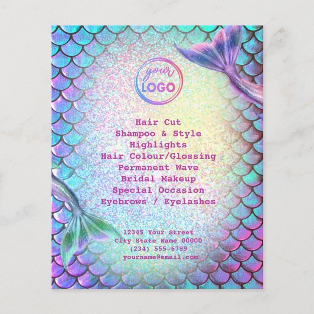 mermaid theme beauty salon flyer (Frente)