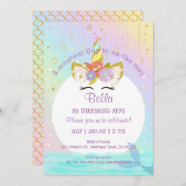 Mermaid Unicorn - Convites de Aniversário do Arco-