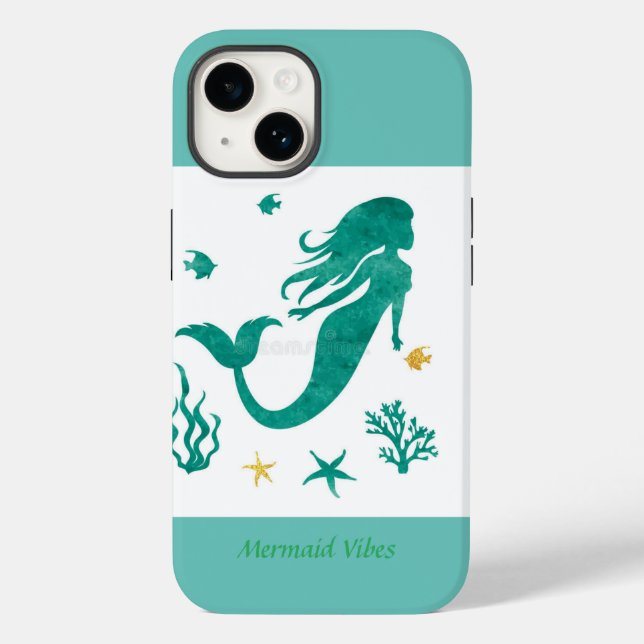 Mermaid Vibes White e Teal Case-Mate iPhone Ca (Verso)