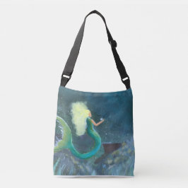 Mermaid with her pearl crossbody tote bag