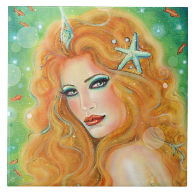 Mermaid with tropical fish art by Renee Lavoie   (Frente)
