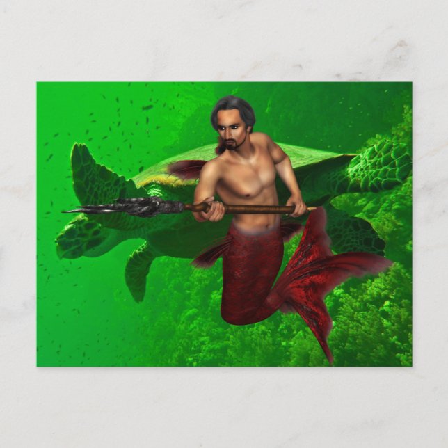 Merman com cartão postal de tartaruga marítima (Frente)