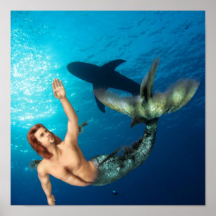 Merman com poster do tubarão