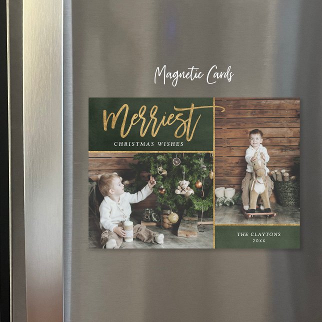 Merriest Faux Foil 2 Photo Magnetic Christmas Card (Criador carregado)