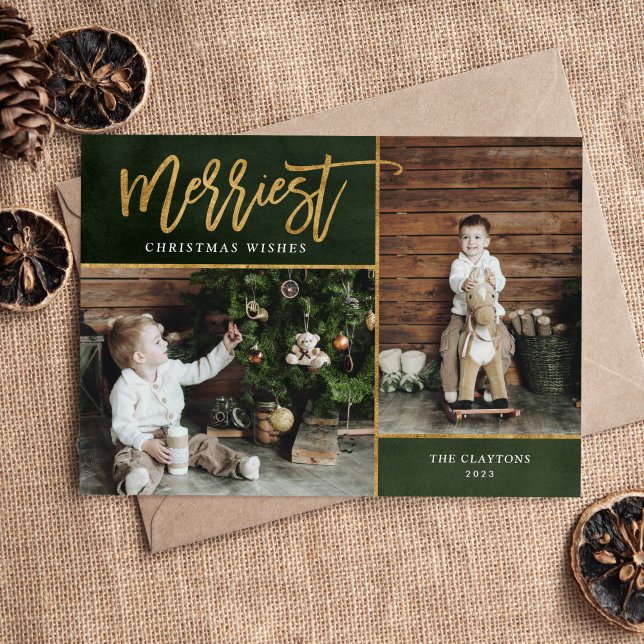 Merriest Faux Foil 2 Photo Magnetic Christmas Card (Criador carregado)