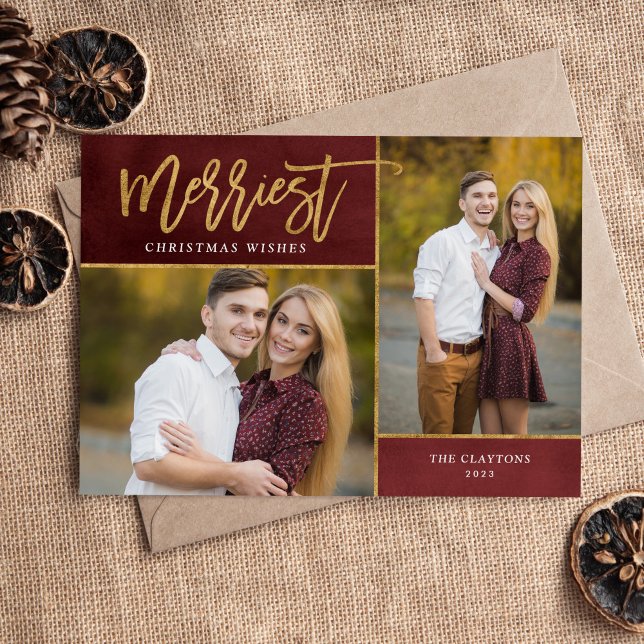 Merriest Faux Foil 2 Photo Magnetic Christmas Card (Criador carregado)