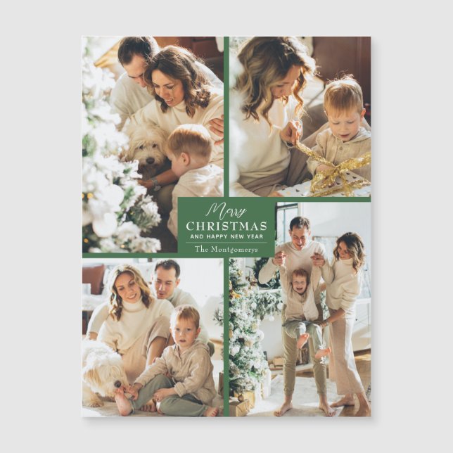 Merry Christmas 4 Photo Collage Magnetic Card (Frente)