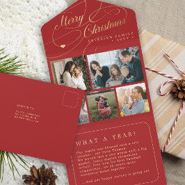 Merry Christmas 5 foto colage rustic red card