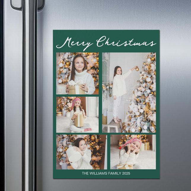 Merry Christmas Emerald Green Photo Magnet Card (Criador carregado)