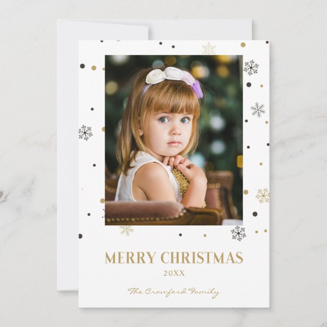 Merry Christmas Golden Snowflakes Family Photo (Frente)