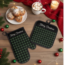 Merry Christmas Green & Black Buffalo Plaid