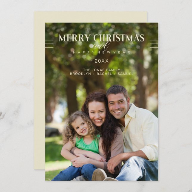 Merry Christmas Happy New Year Script Custom Photo (Frente/Verso)